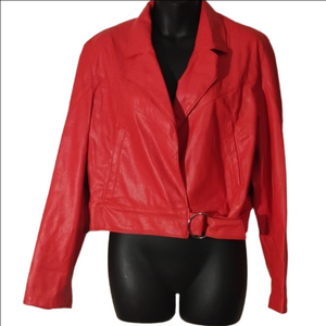 Bershka red faux leather jacket. Perfect for Holiday Parties!! Size medium.